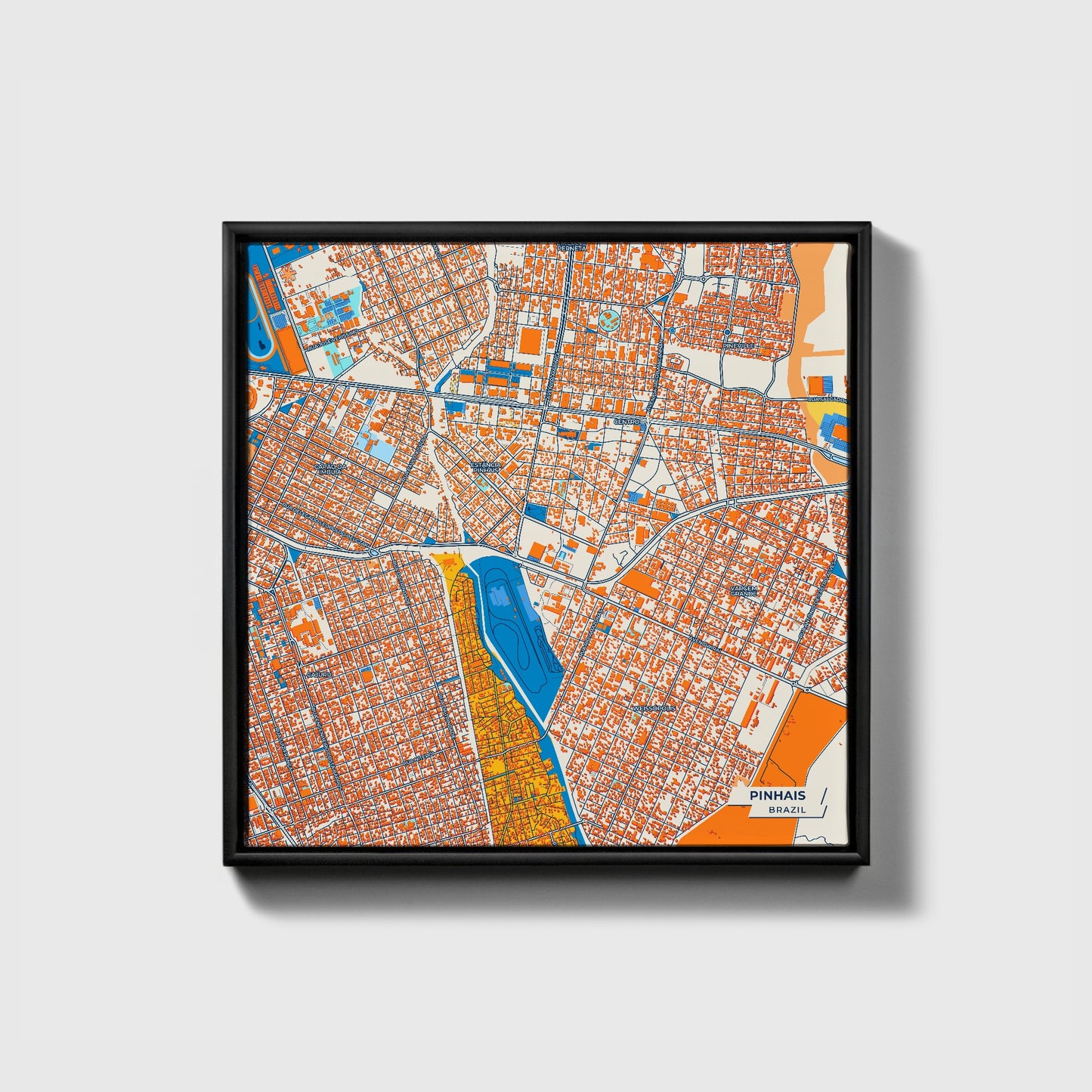 Pinhais Brazil Colorful City Map Canvas Print • Black Framed