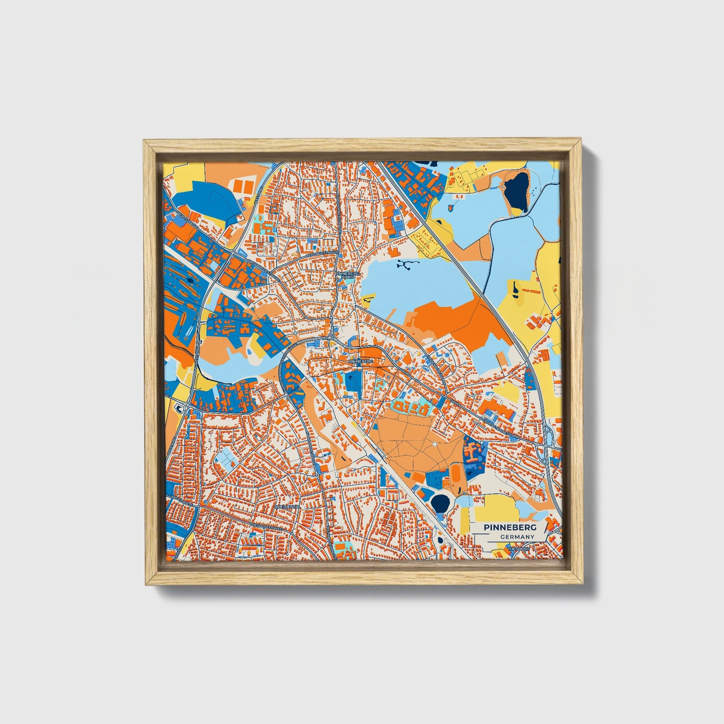 Pinneberg Germany Colorful City Map Canvas Print • Natural Wooden Framed