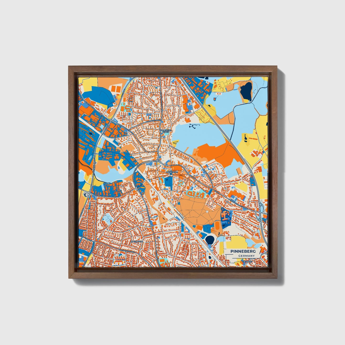 Pinneberg Germany Colorful City Map Canvas Print • Dark Wooden Framed