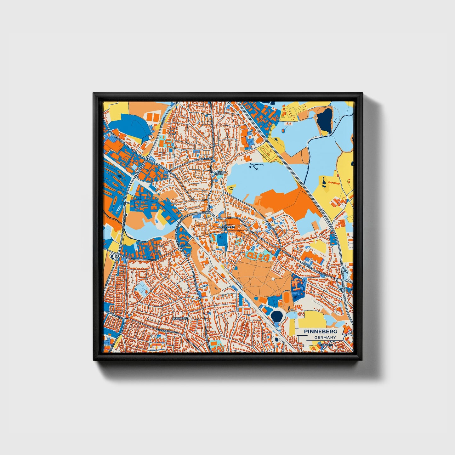 Pinneberg Germany Colorful City Map Canvas Print • Black Framed