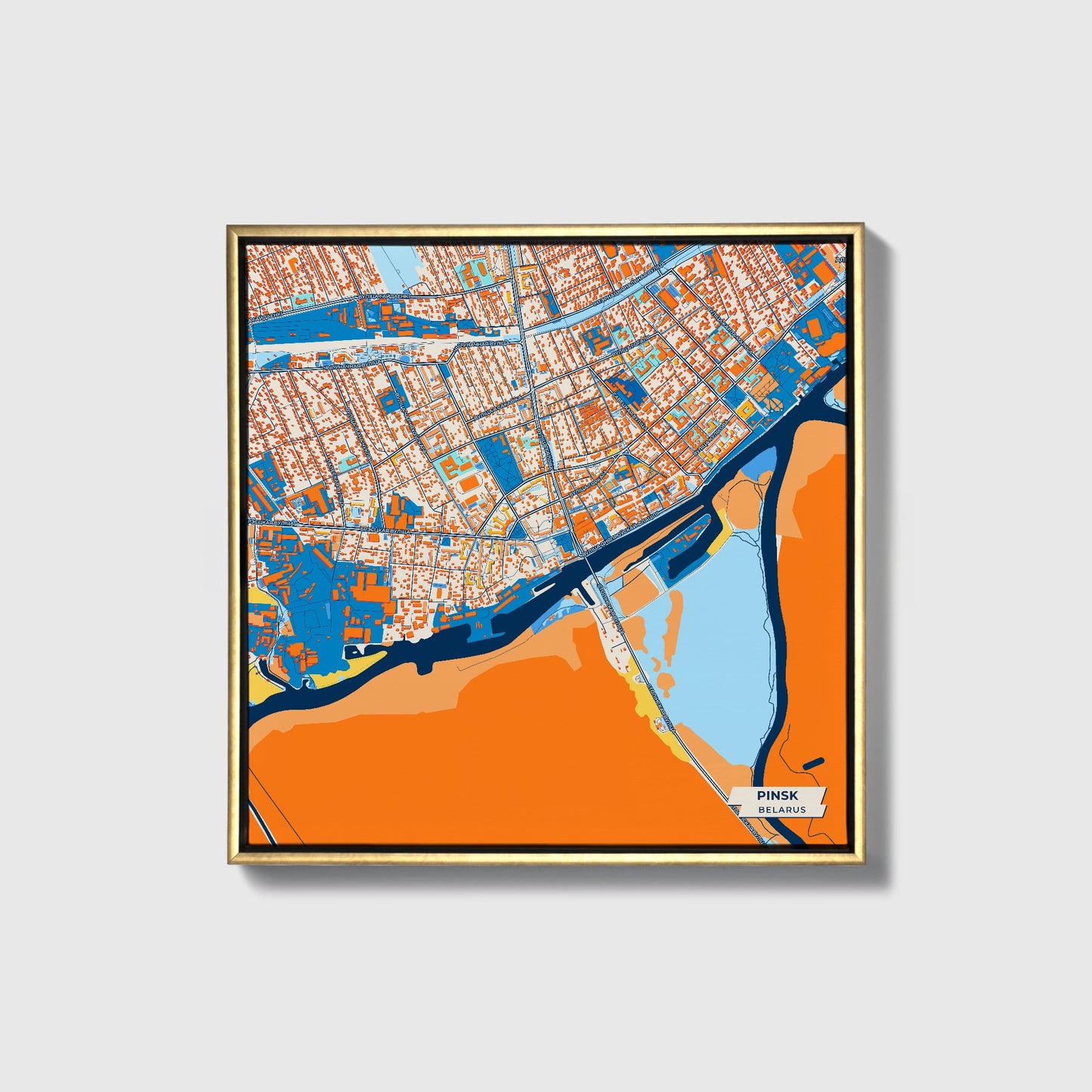 Пінск Belarus Colorful City Map Canvas Print • Gold Framed