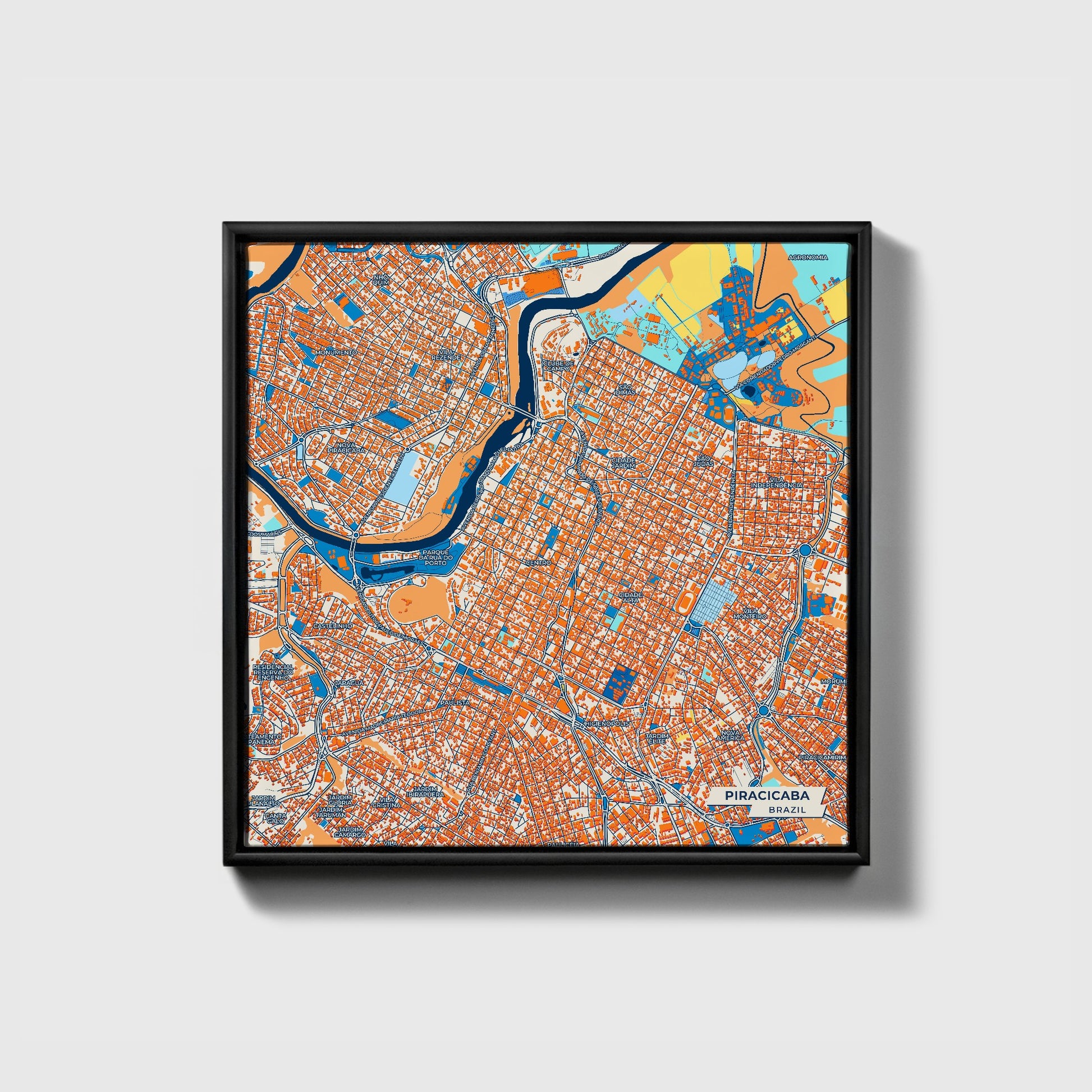 Piracicaba Brazil Colorful City Map Canvas Print • Black Framed