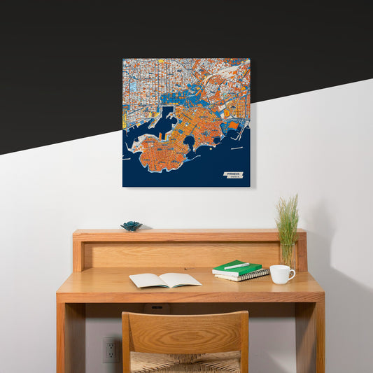 Πειραιως Greece Colorful City Map Canvas Print Scene