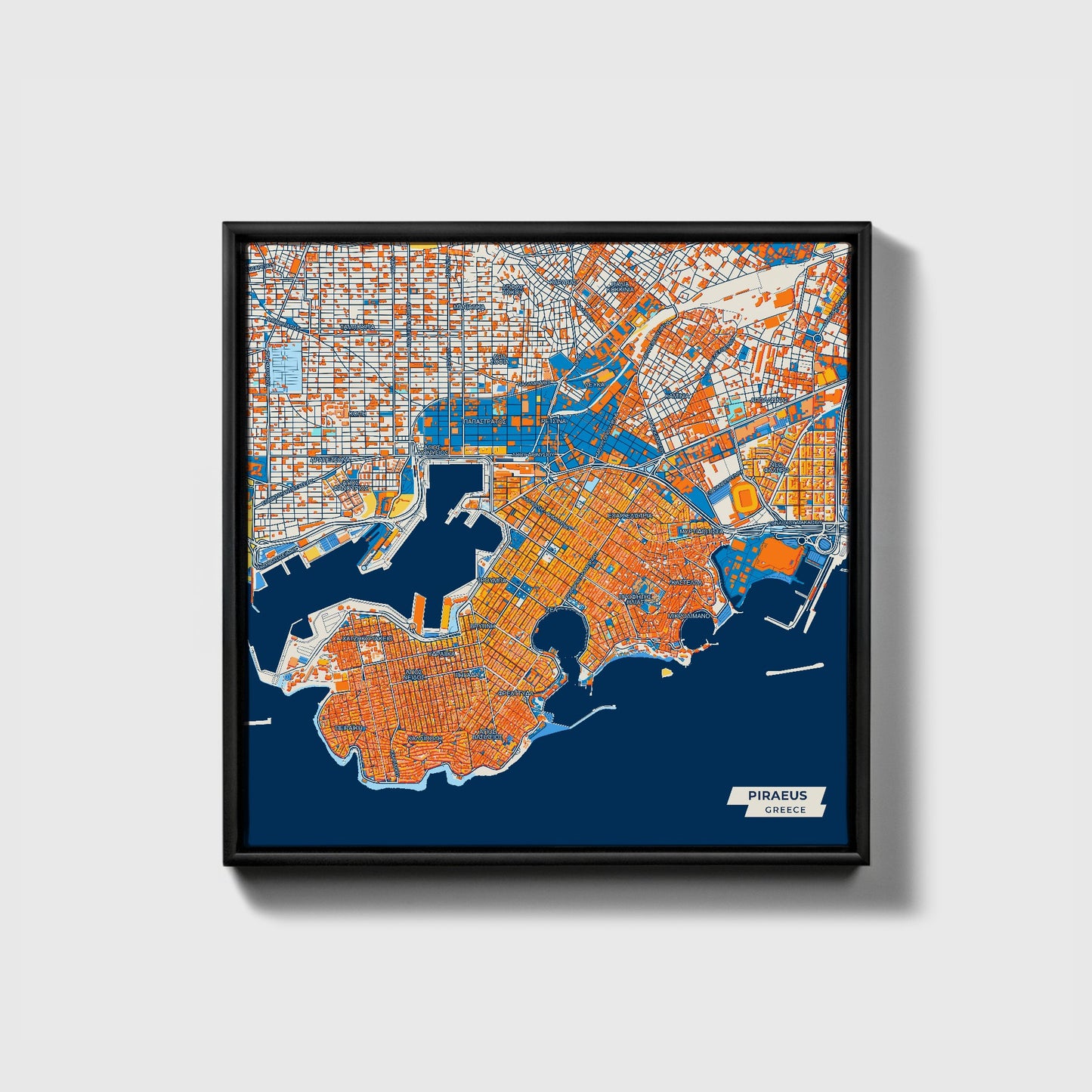 Πειραιως Greece Colorful City Map Canvas Print • Black Framed