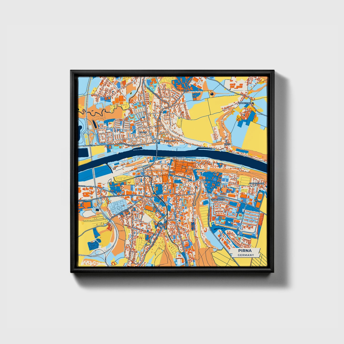 Pirna Germany Colorful City Map Canvas Print • Black Framed