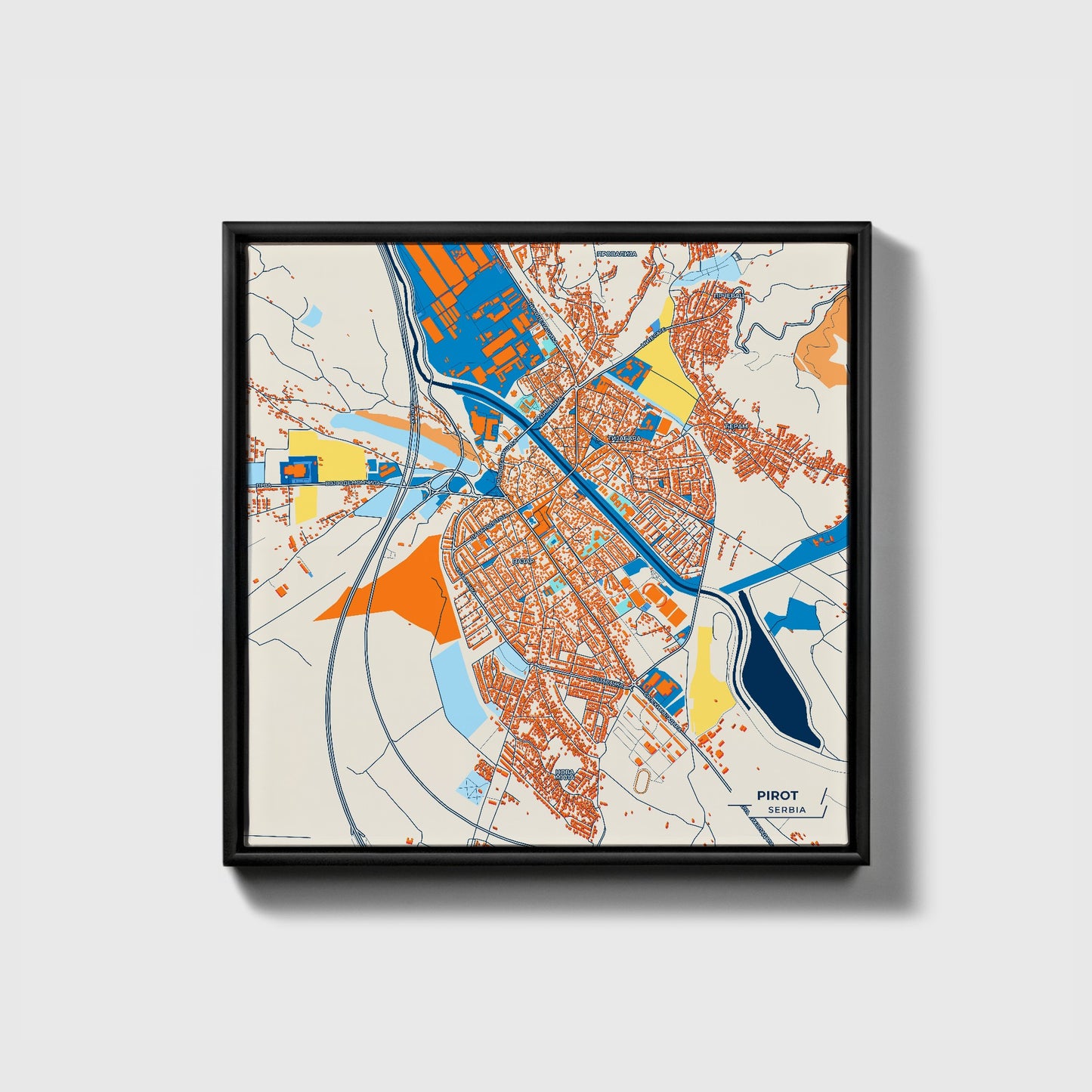 Пирот Serbia Colorful City Map Canvas Print • Black Framed