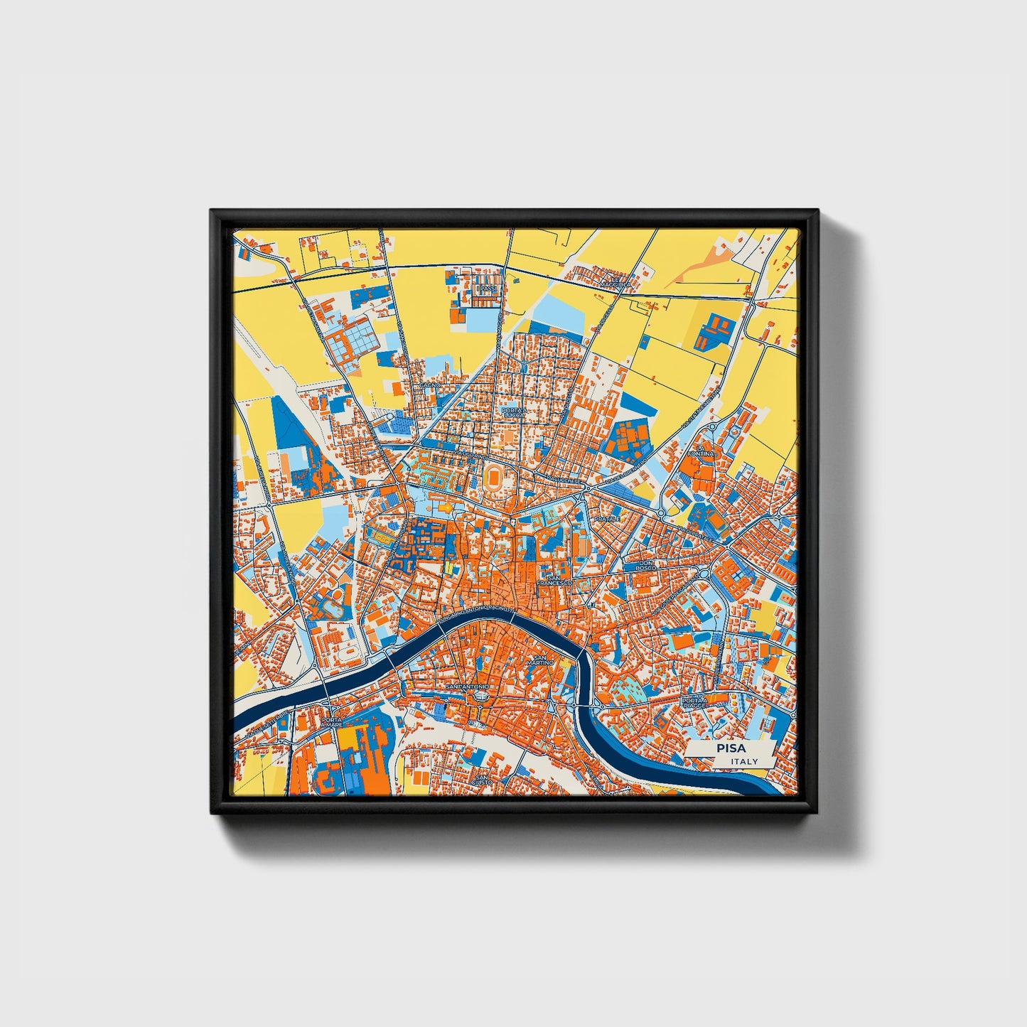 Pisa Italy Colorful City Map Canvas Print • Black Framed