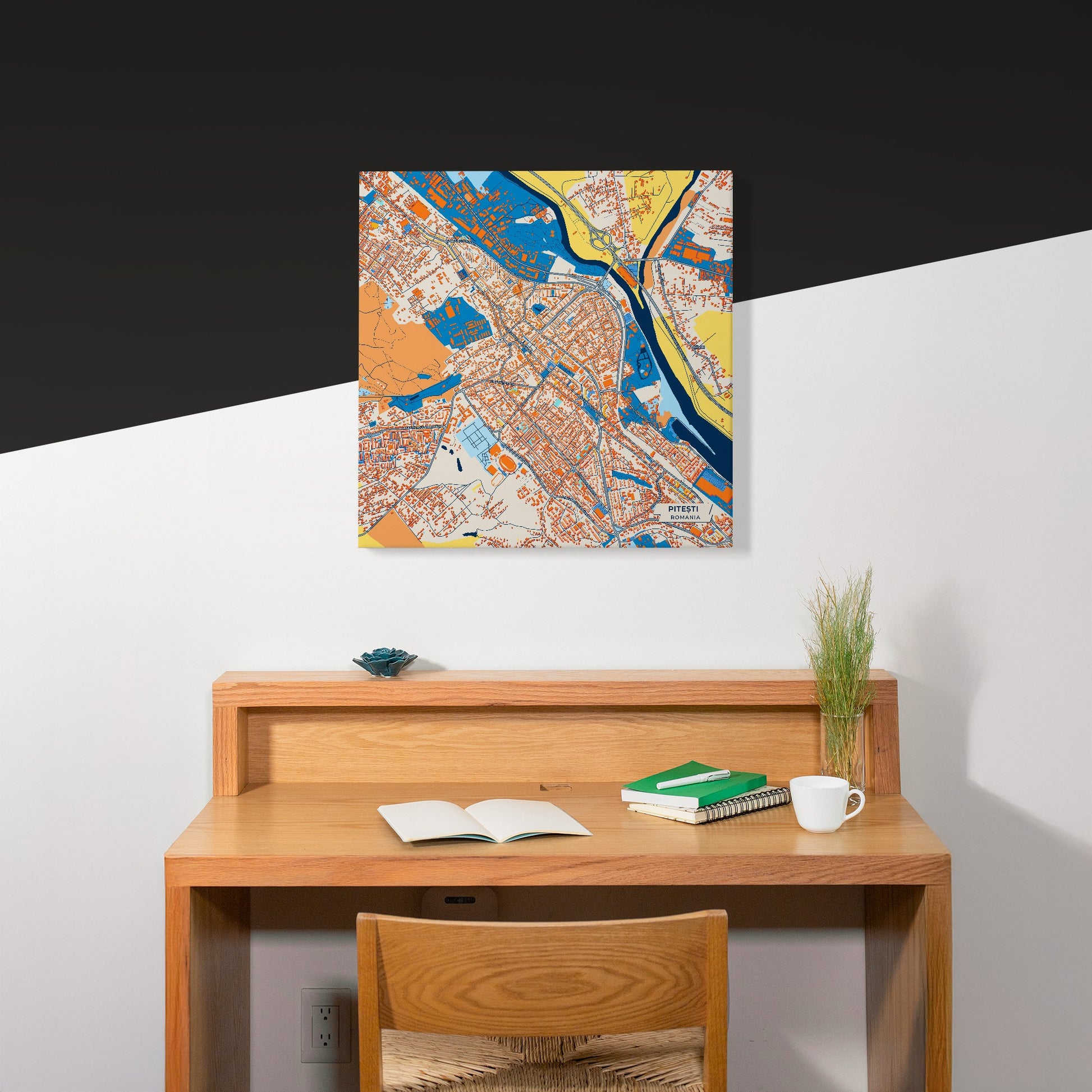 Pitești Romania Colorful City Map Canvas Print Scene