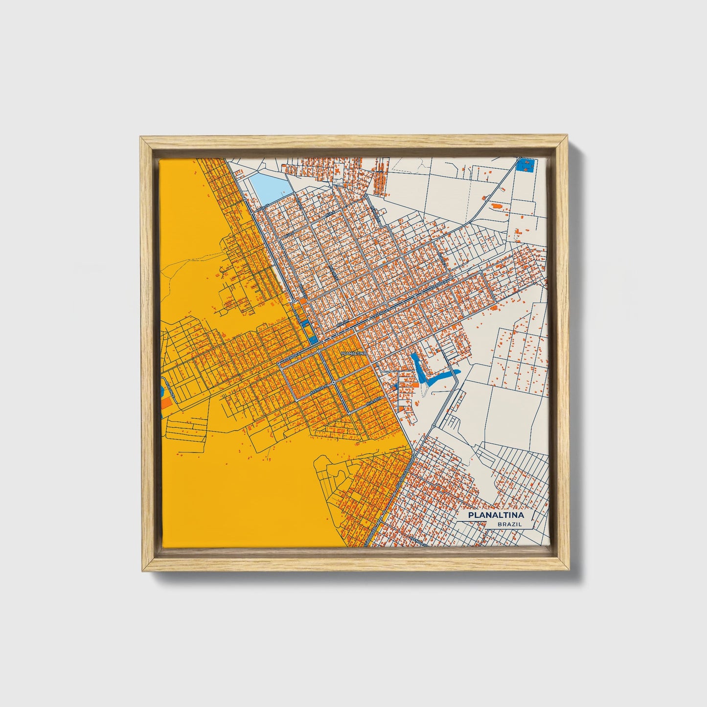 Planaltina Brazil Colorful City Map Canvas Print • Natural Wooden Framed