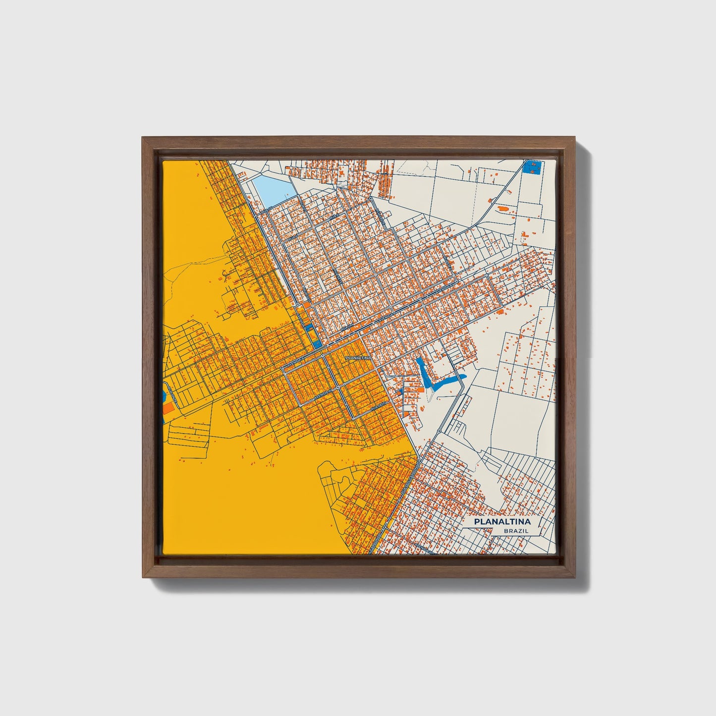 Planaltina Brazil Colorful City Map Canvas Print • Dark Wooden Framed
