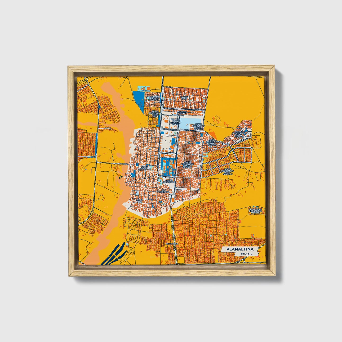 Planaltina Brazil Colorful City Map Canvas Print • Natural Wooden Framed