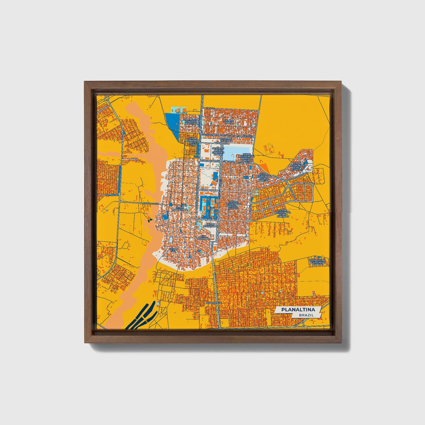 Planaltina Brazil Colorful City Map Canvas Print • Dark Wooden Framed