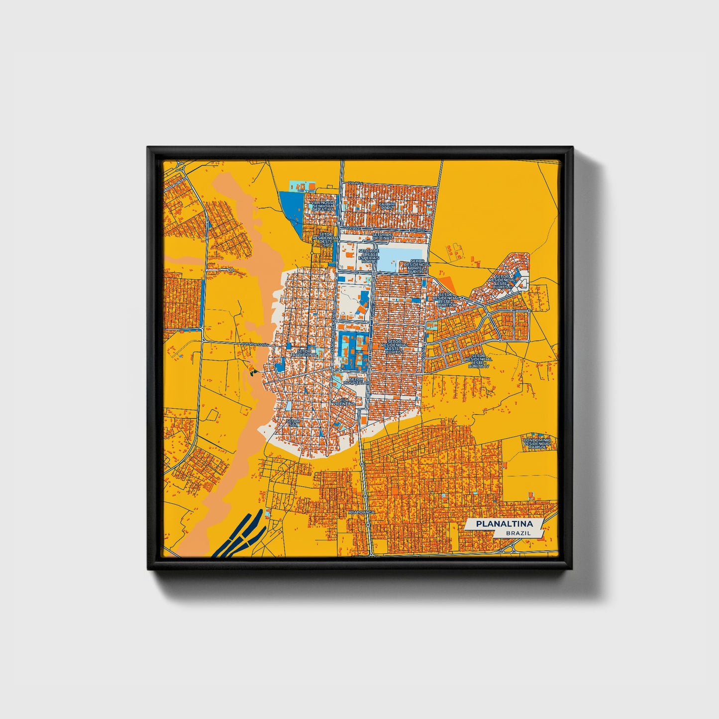 Planaltina Brazil Colorful City Map Canvas Print • Black Framed