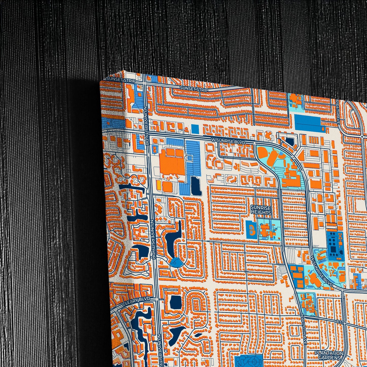 Plantation Florida Colorful City Map Canvas Print Detail
