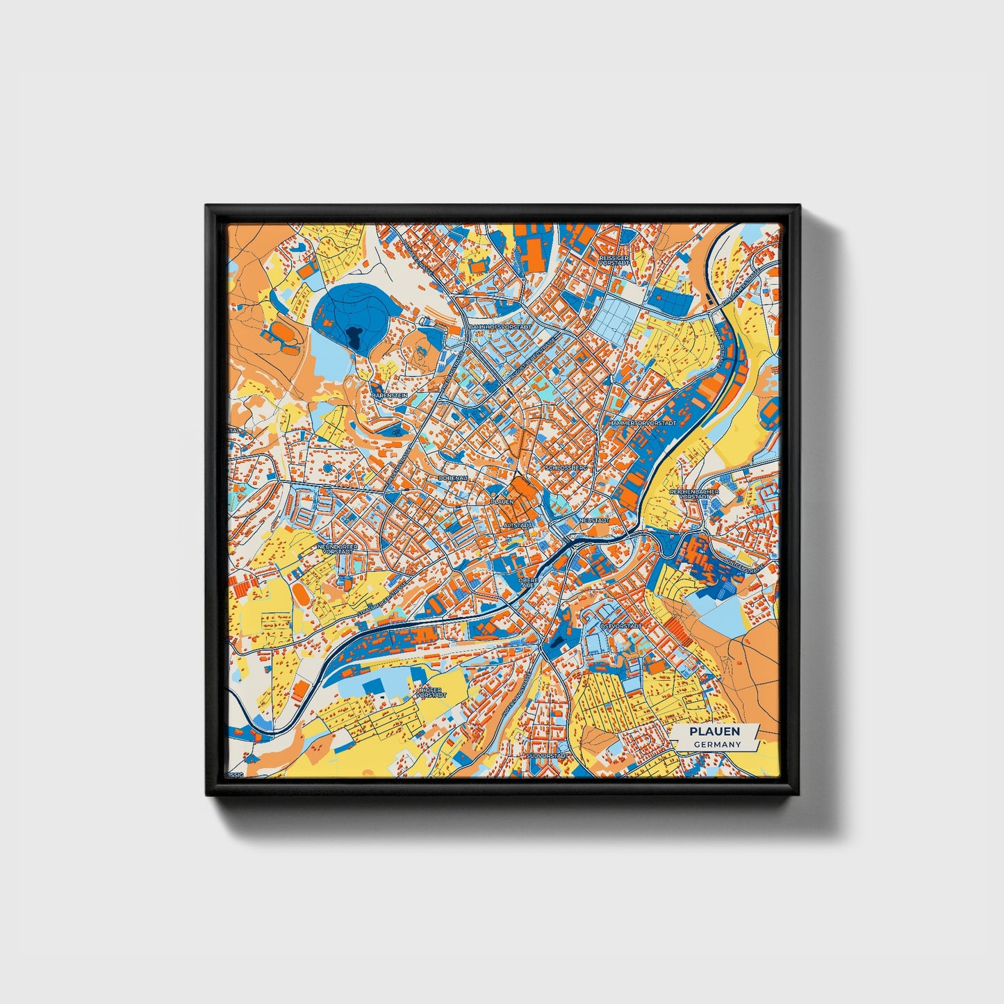 Plauen Germany Colorful City Map Canvas Print • Black Framed