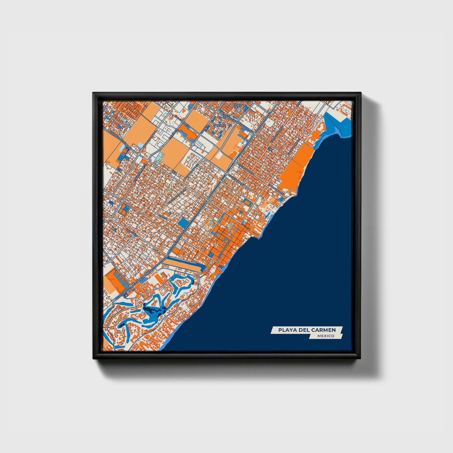 Playa Del Carmen Mexico Colorful City Map Canvas Print • Black Framed