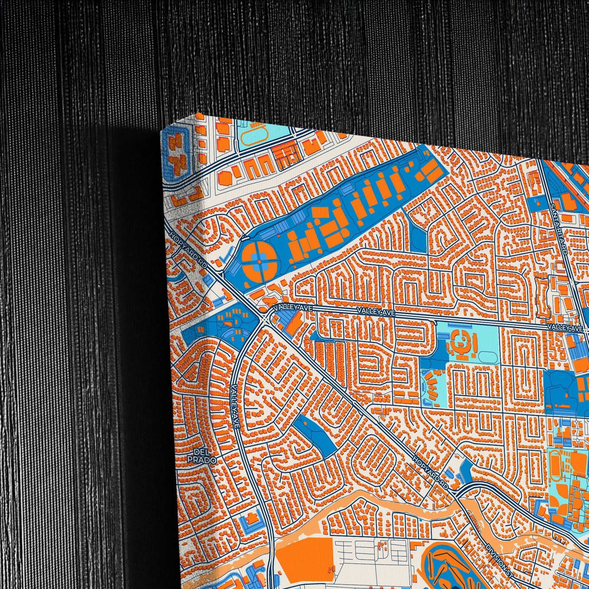 Pleasanton California Colorful City Map Canvas Print Detail