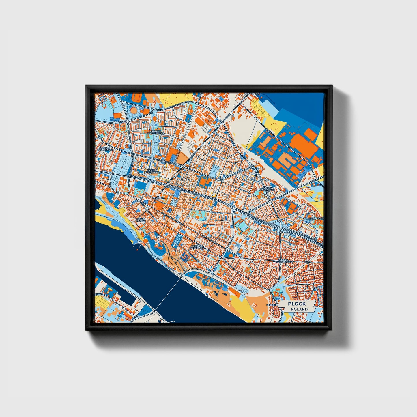 Płock Poland Colorful City Map Canvas Print • Black Framed