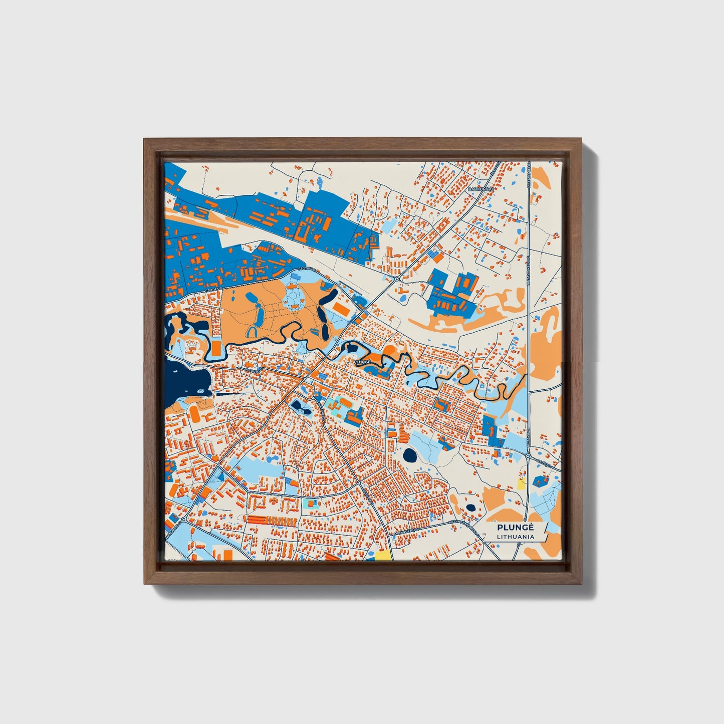 Plungė Lithuania Colorful City Map Canvas Print • Dark Wooden Framed