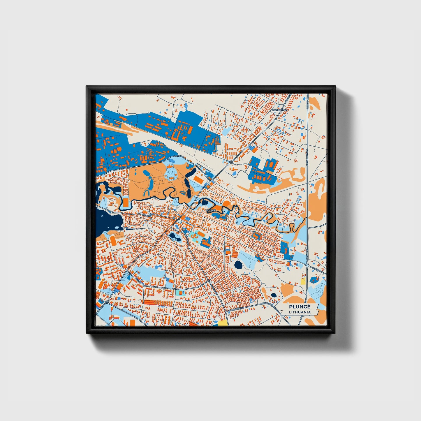 Plungė Lithuania Colorful City Map Canvas Print • Black Framed