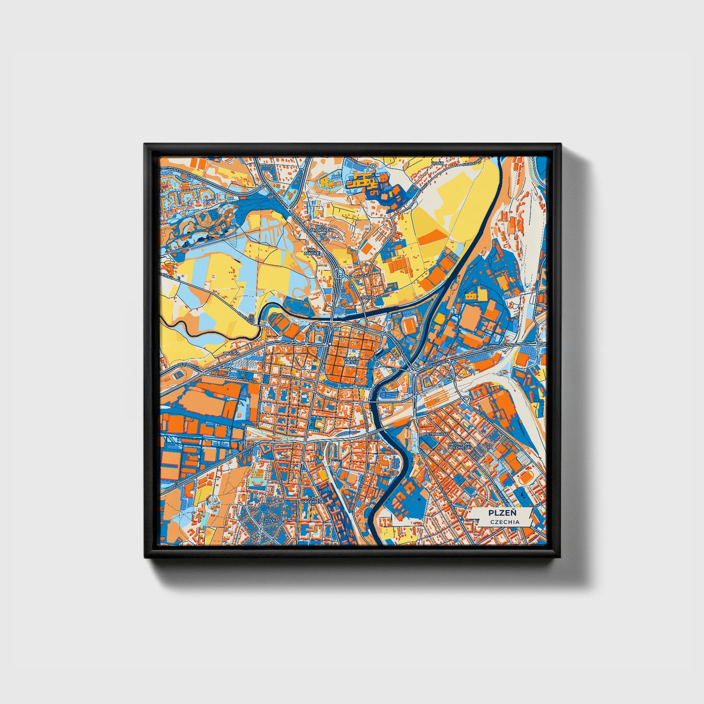 Plzeň Czechia Colorful City Map Canvas Print • Black Framed