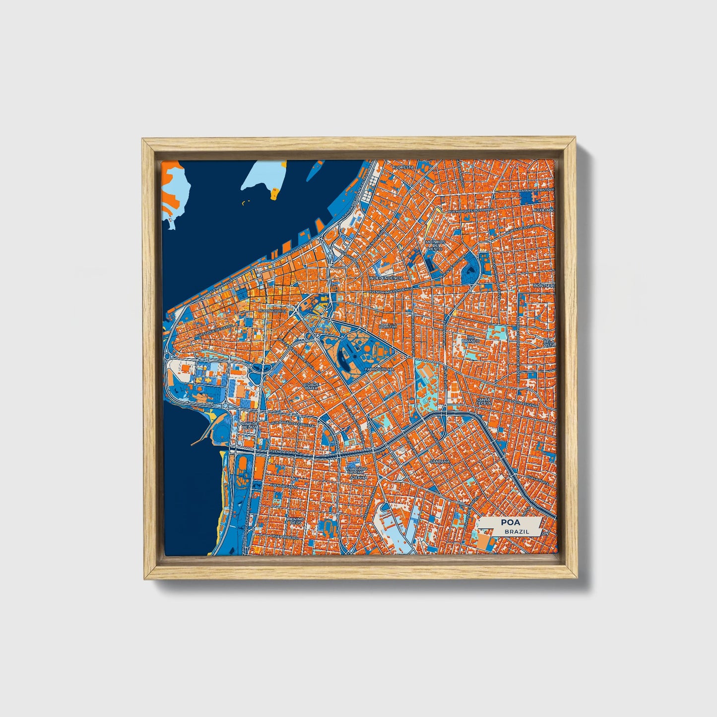 Poa Brazil Colorful City Map Canvas Print • Natural Wooden Framed