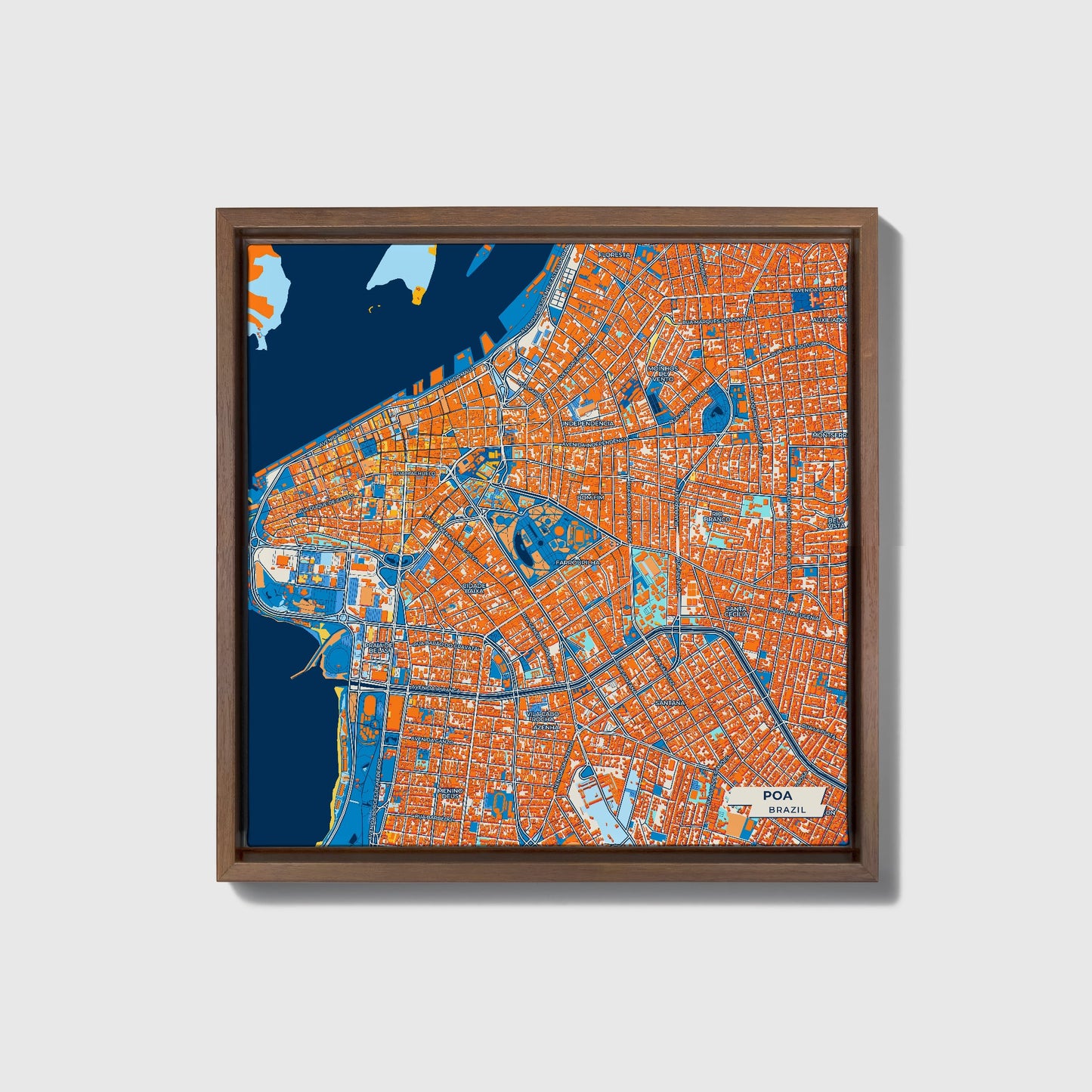 Poa Brazil Colorful City Map Canvas Print • Dark Wooden Framed