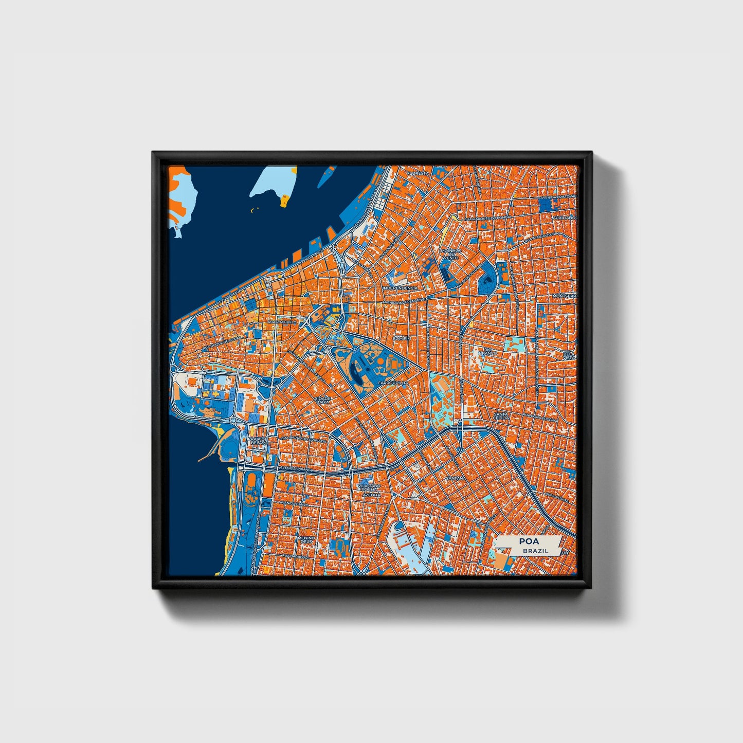 Poa Brazil Colorful City Map Canvas Print • Black Framed