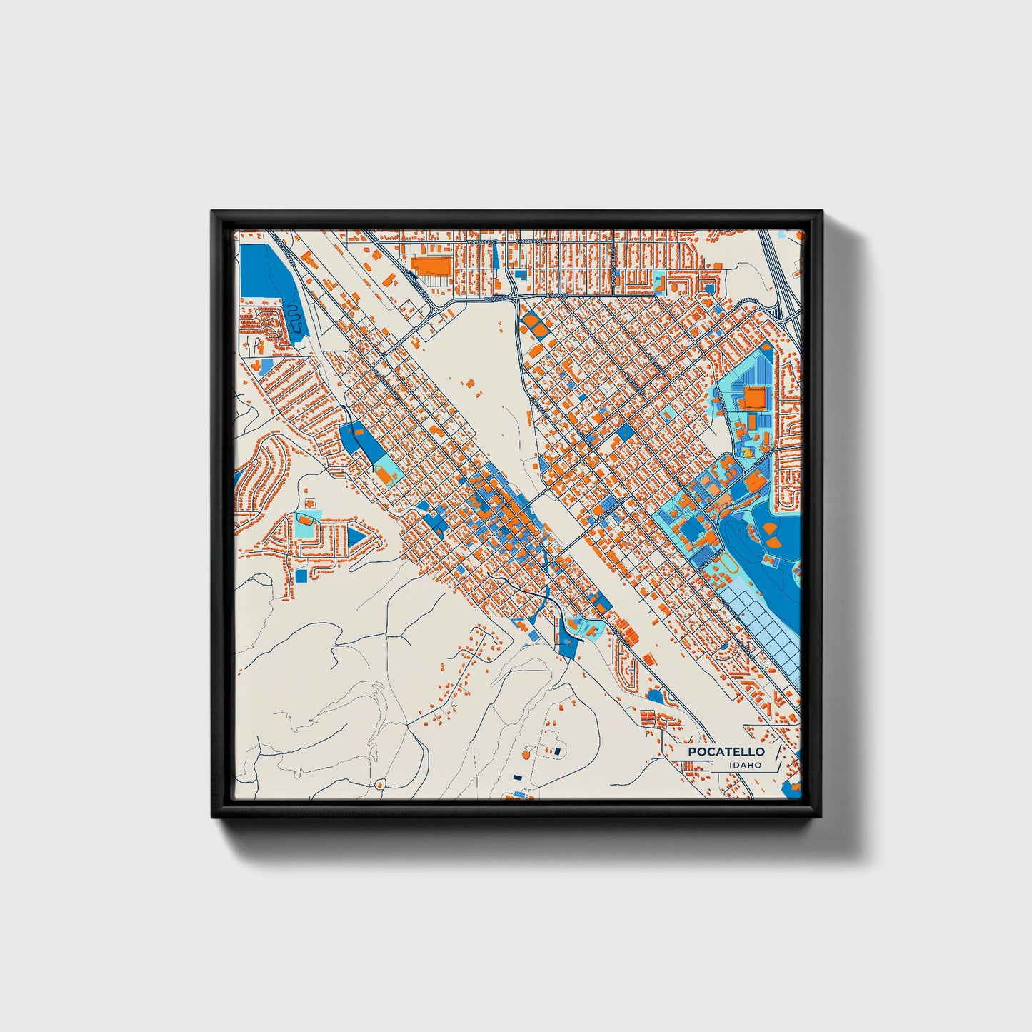 Pocatello Idaho Colorful City Map Canvas Print • Black Framed