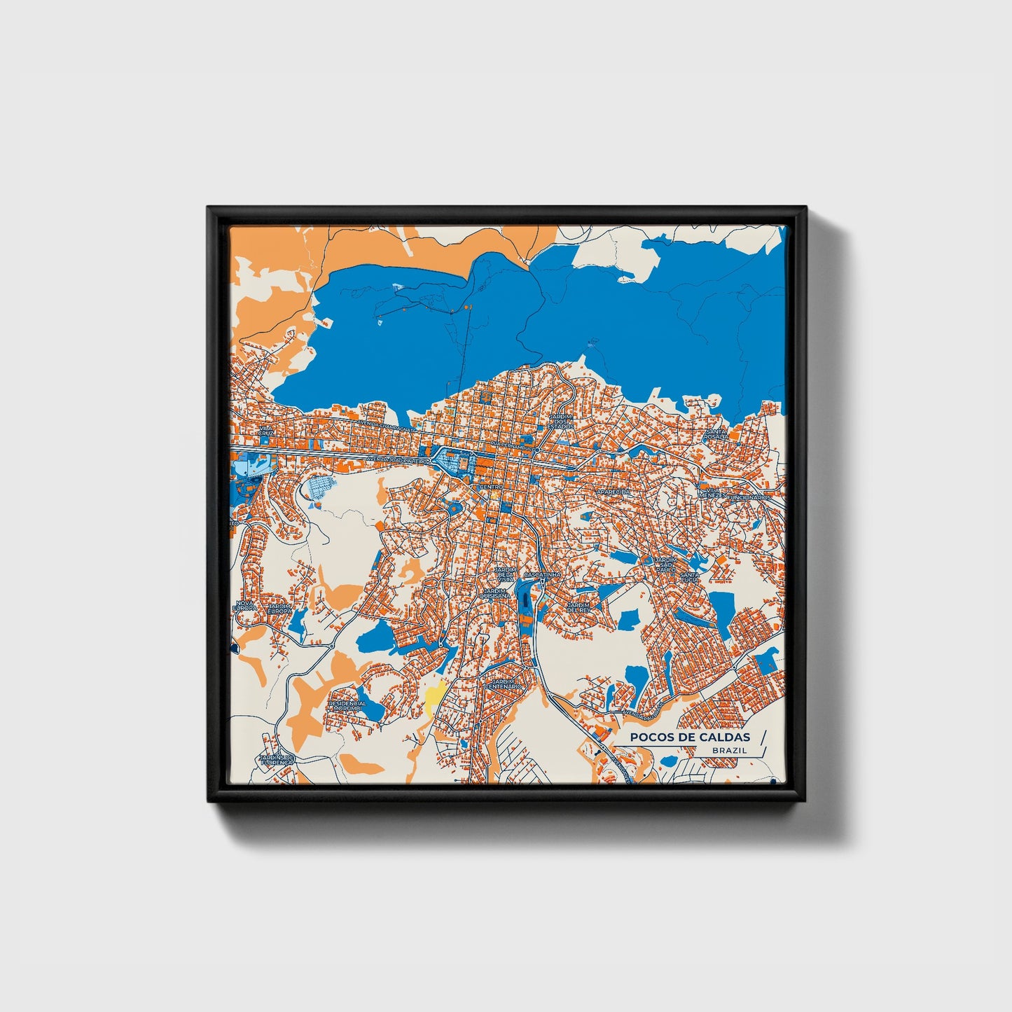 Pocos De Caldas Brazil Colorful City Map Canvas Print • Black Framed