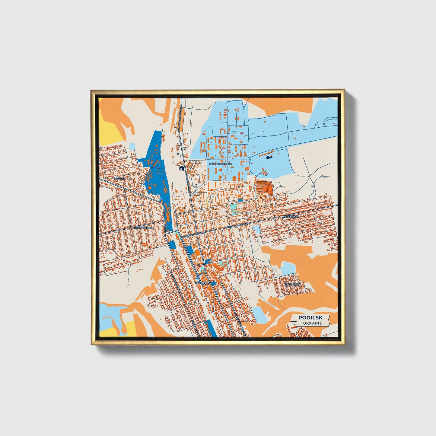 Подільськ Ukraine Colorful City Map Canvas Print • Gold Framed