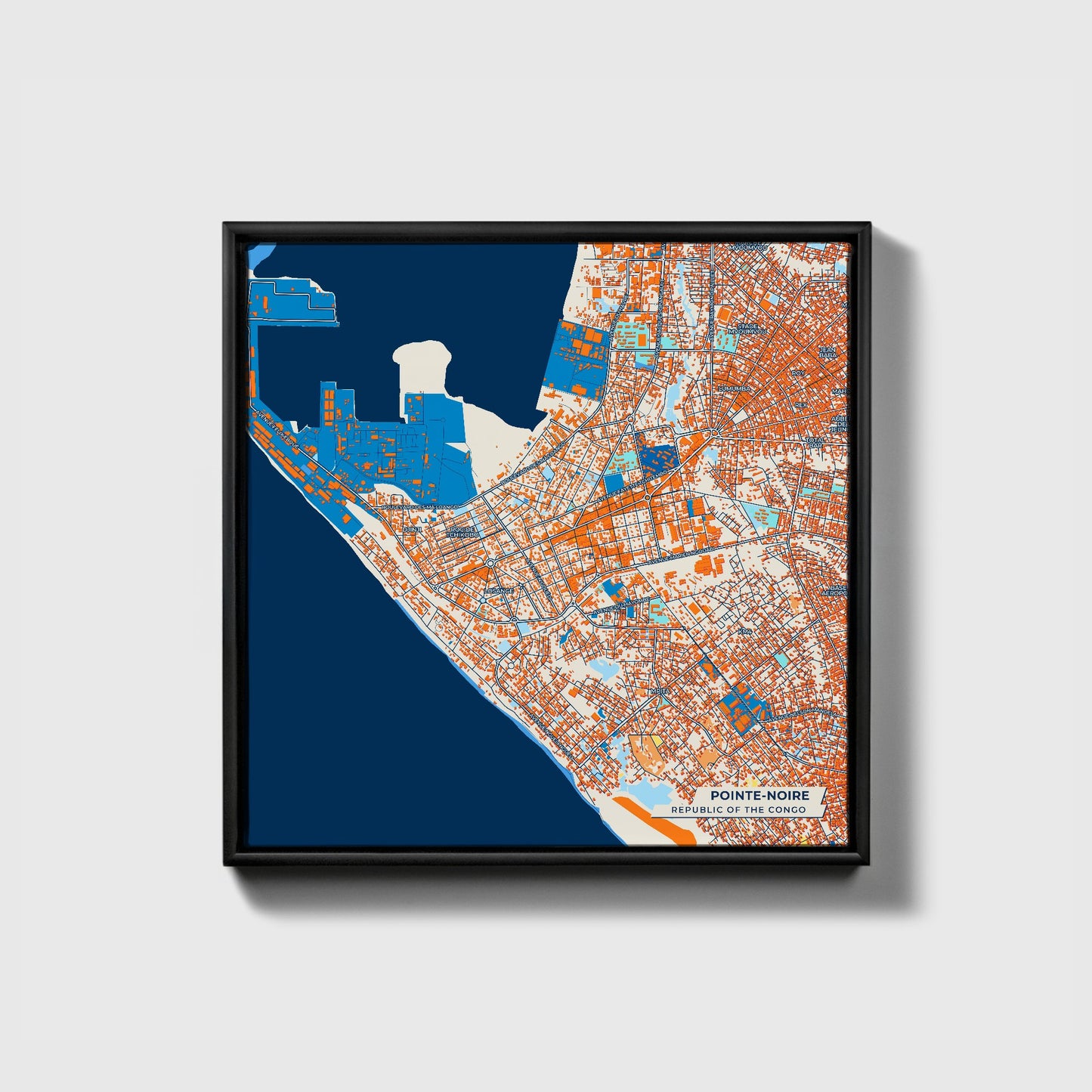 Pointe-Noire Republic Of The Congo Colorful City Map Canvas Print • Black Framed