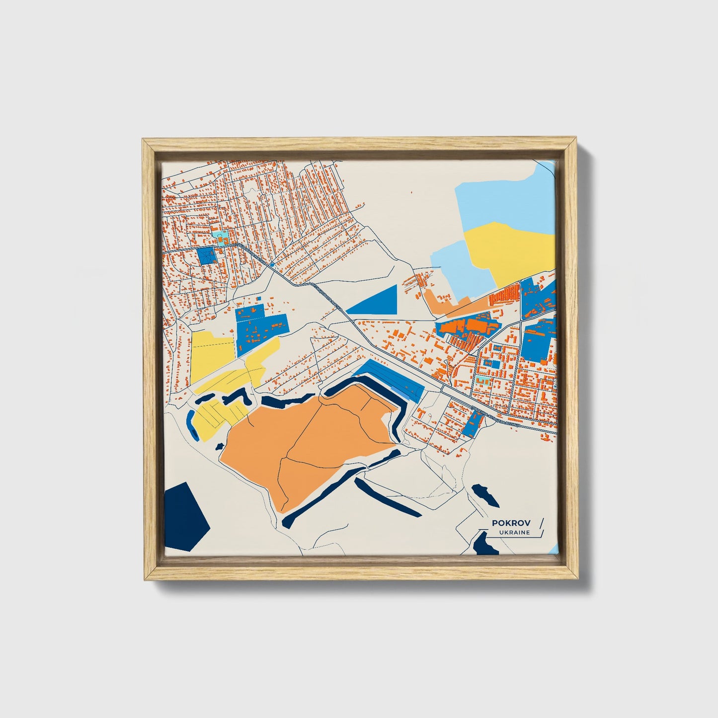 Покров Ukraine Colorful City Map Canvas Print • Natural Wooden Framed
