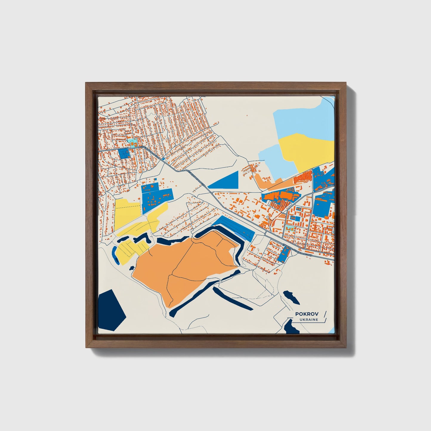 Покров Ukraine Colorful City Map Canvas Print • Dark Wooden Framed