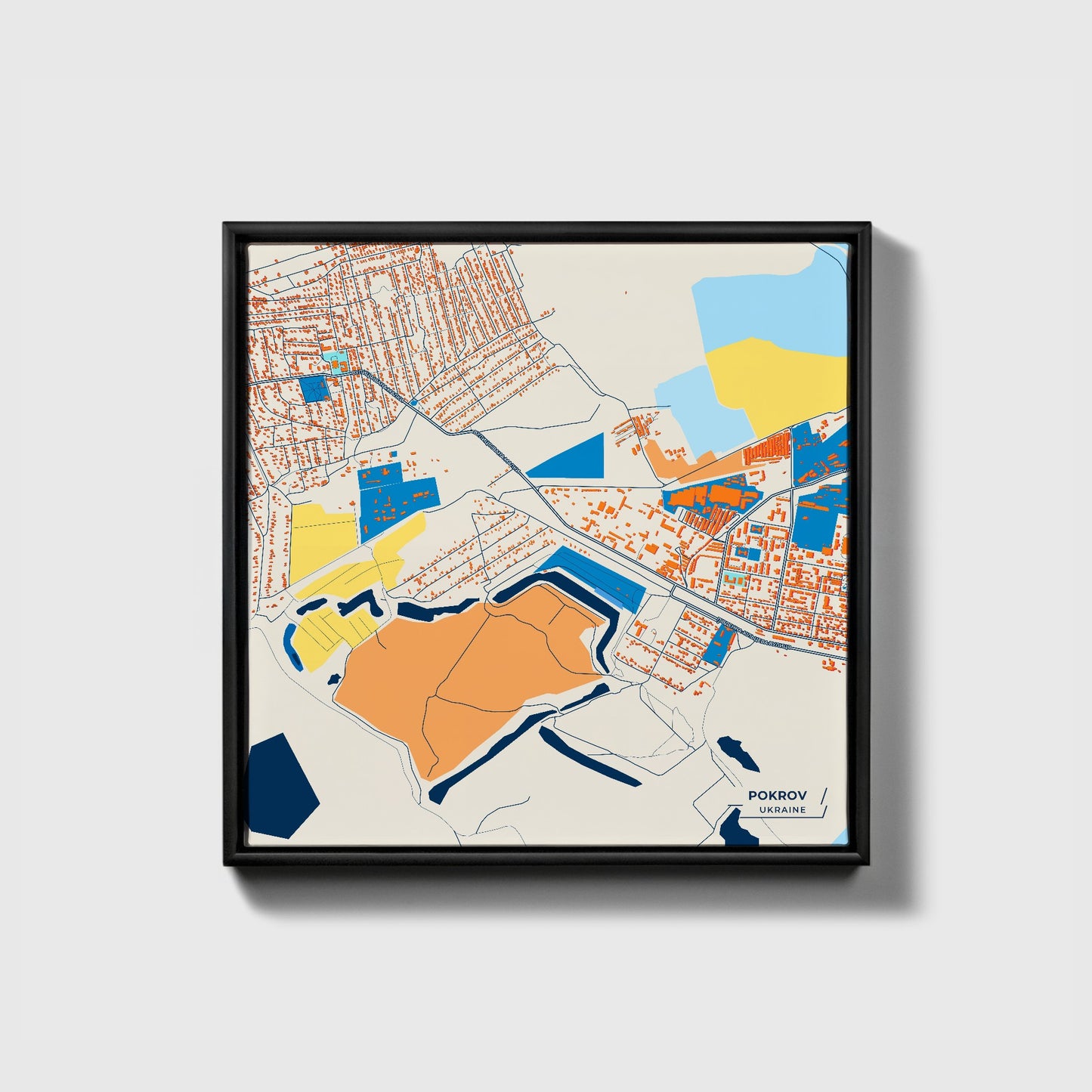 Покров Ukraine Colorful City Map Canvas Print • Black Framed