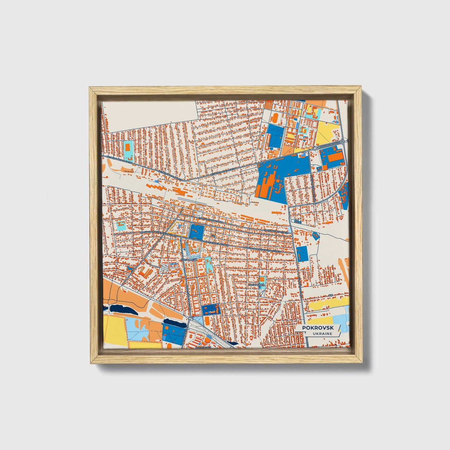 Покровськ Ukraine Colorful City Map Canvas Print • Natural Wooden Framed