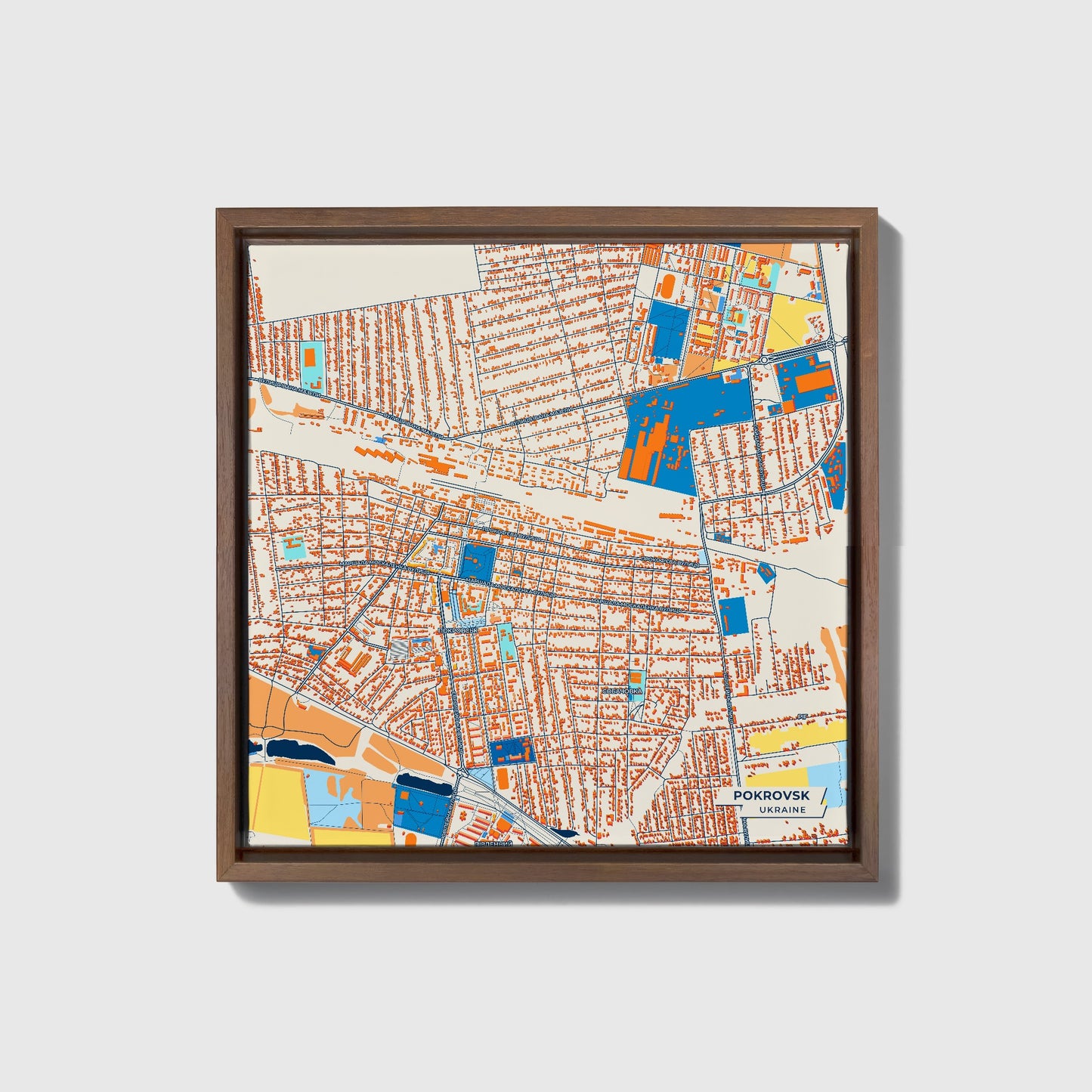 Покровськ Ukraine Colorful City Map Canvas Print • Dark Wooden Framed