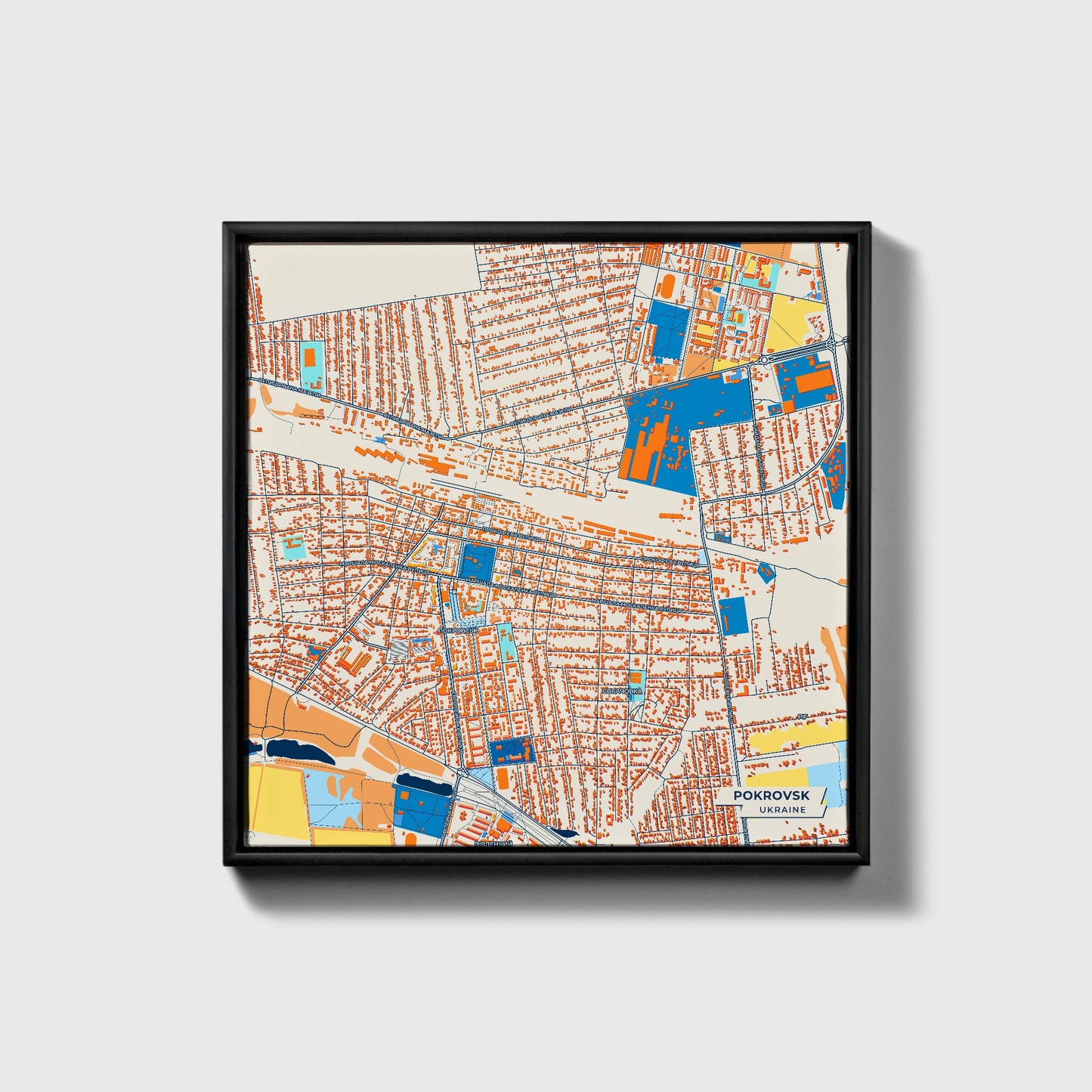 Покровськ Ukraine Colorful City Map Canvas Print • Black Framed