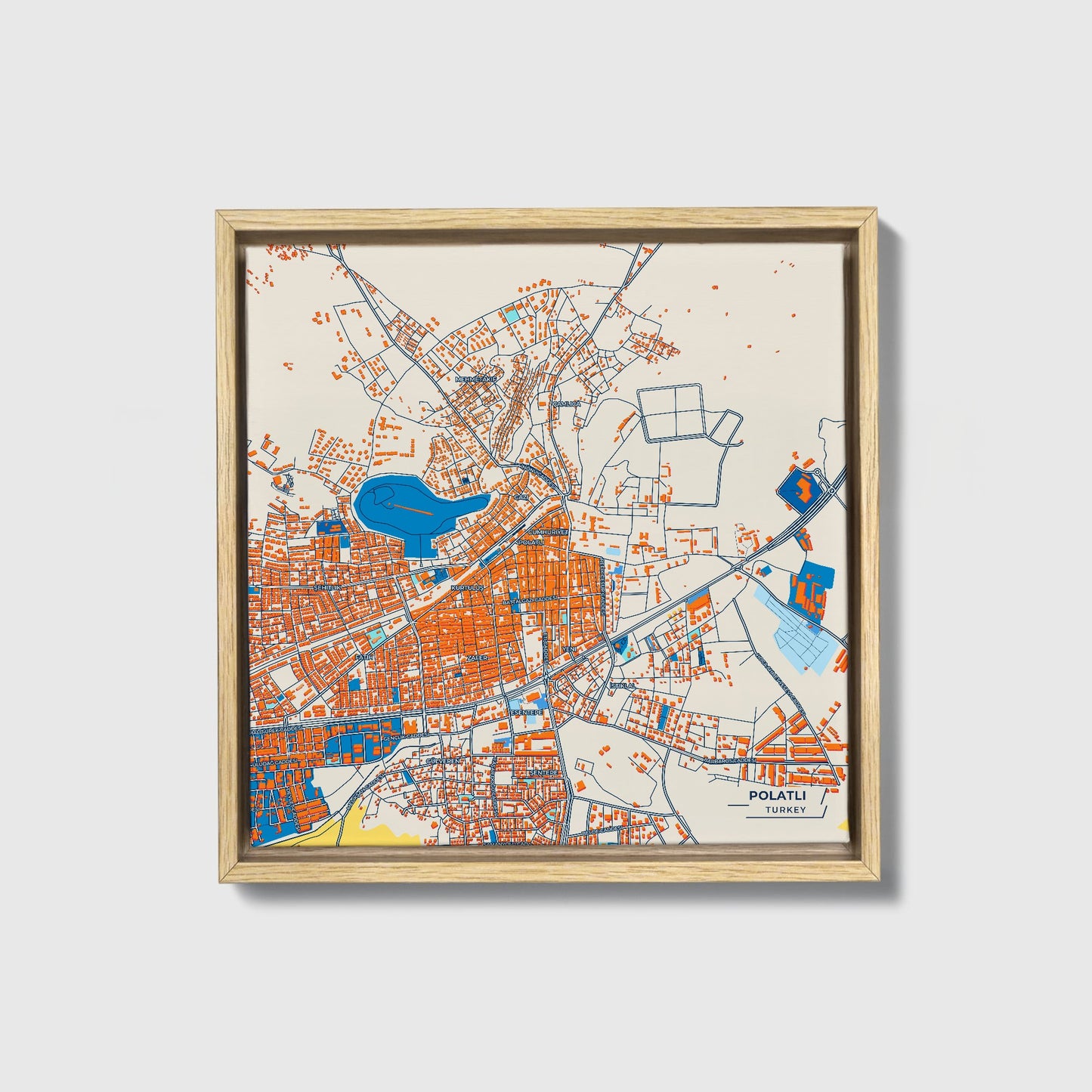 Polatli Turkey Colorful City Map Canvas Print • Natural Wooden Framed