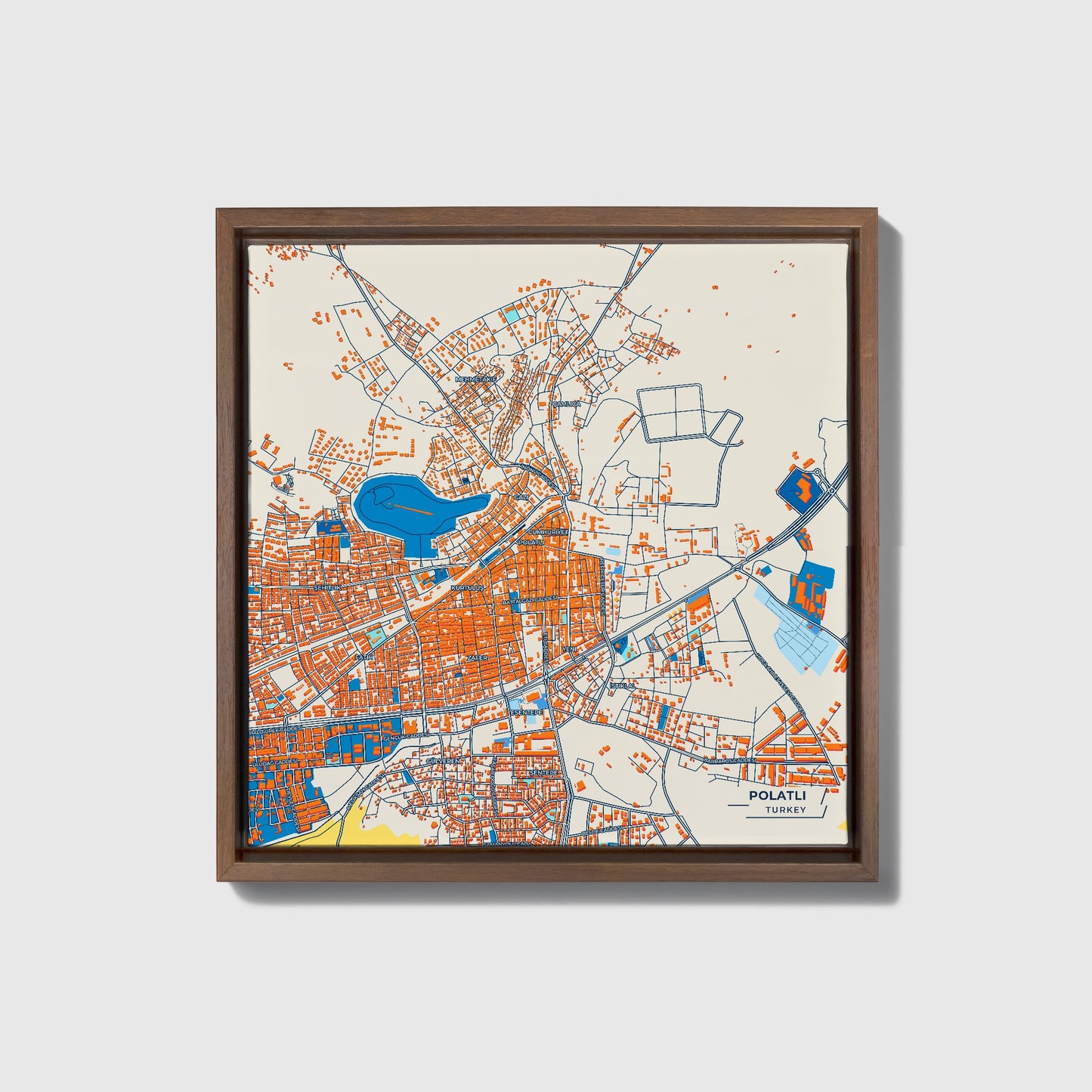 Polatli Turkey Colorful City Map Canvas Print • Dark Wooden Framed