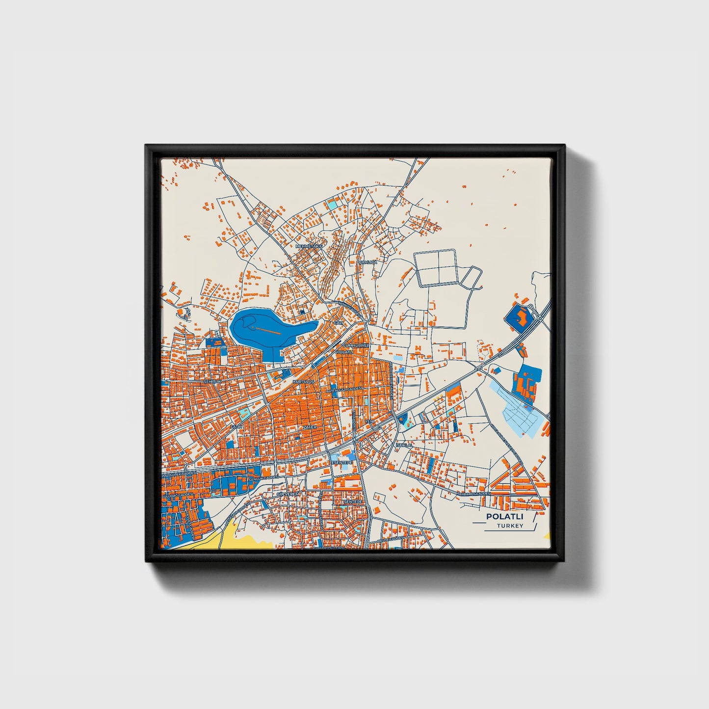 Polatli Turkey Colorful City Map Canvas Print • Black Framed