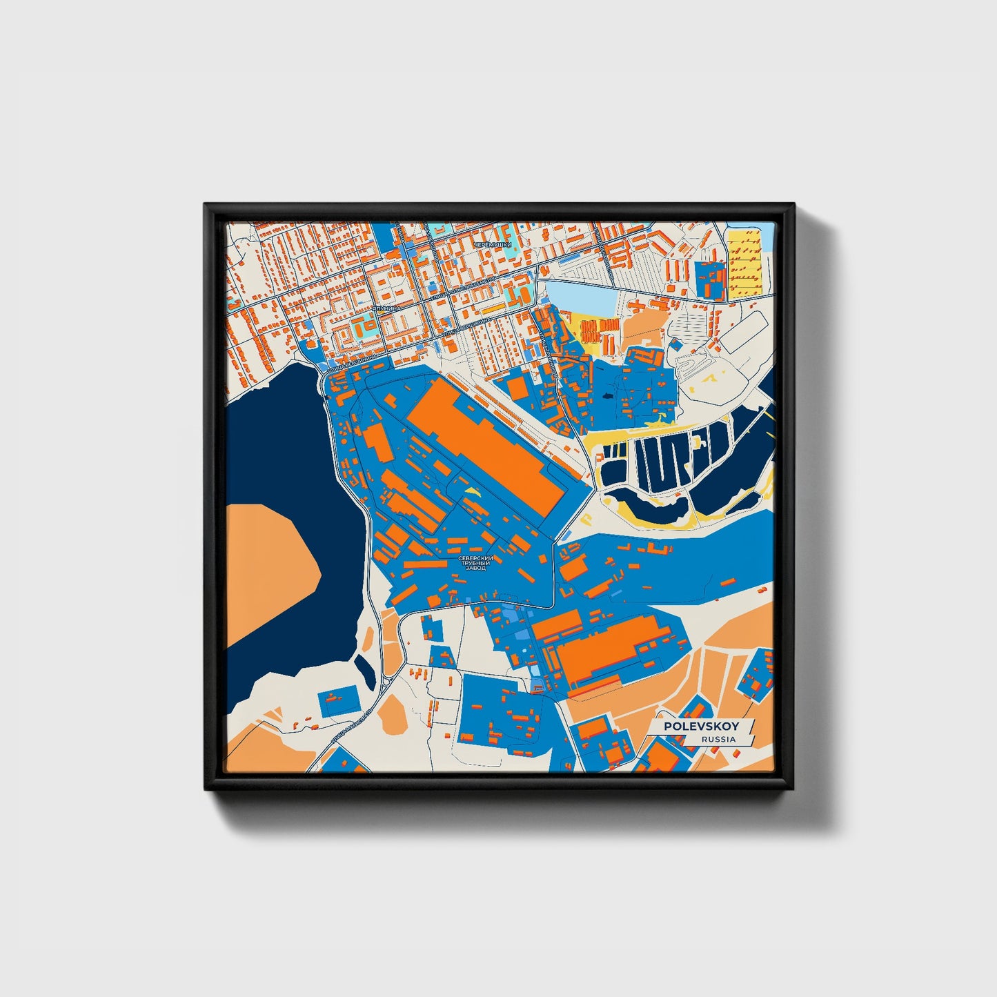 Полевской Russia Colorful City Map Canvas Print • Black Framed