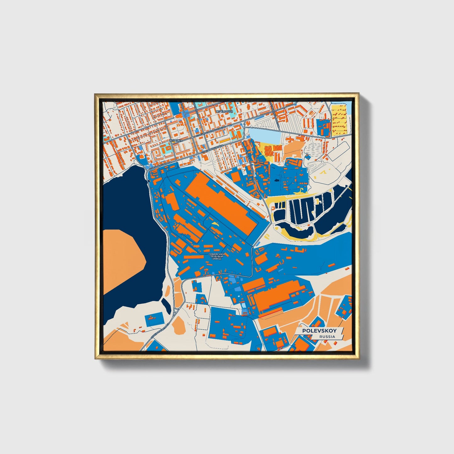 Полевской Russia Colorful City Map Canvas Print • Gold Framed