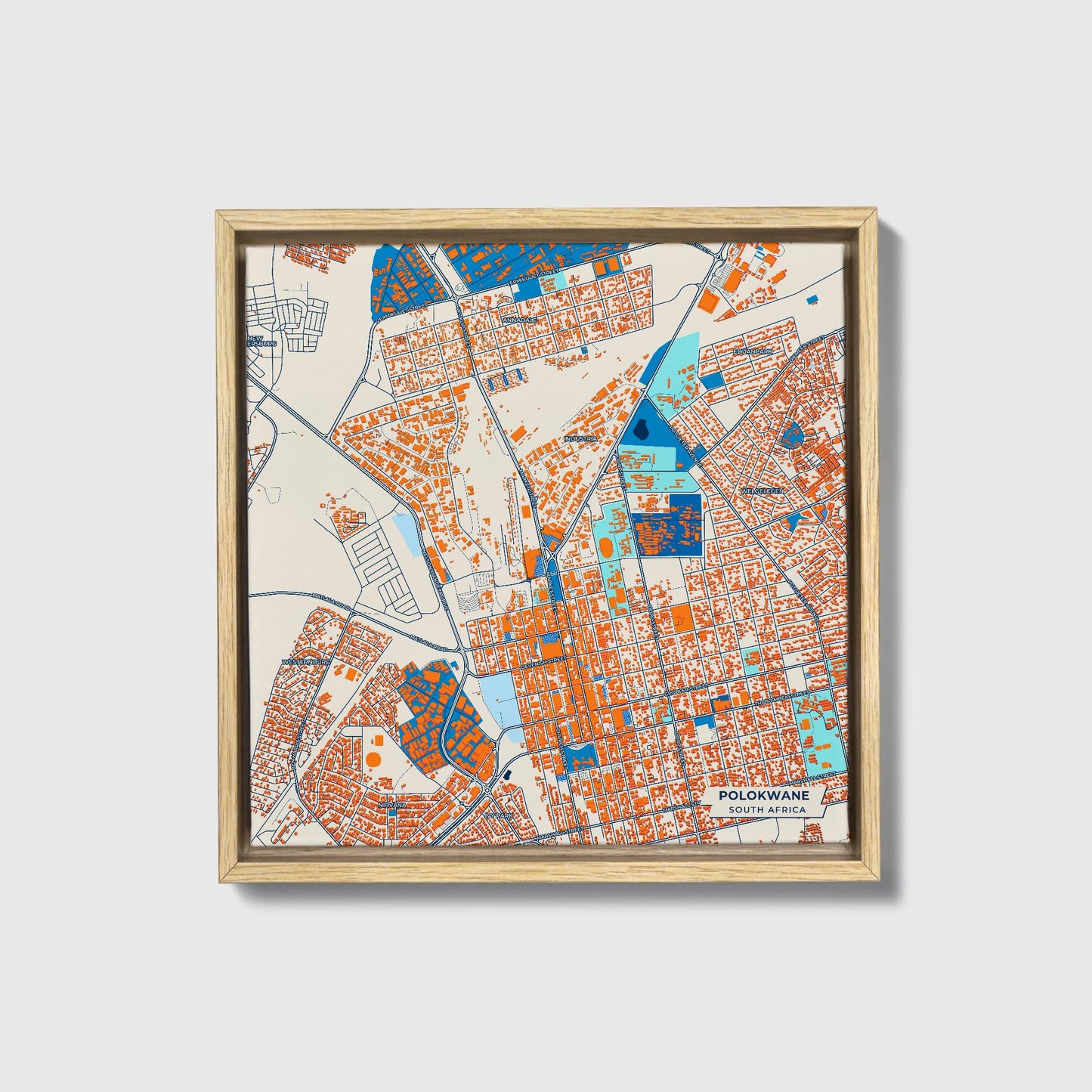 Polokwane South Africa Colorful City Map Canvas Print • Natural Wooden Framed