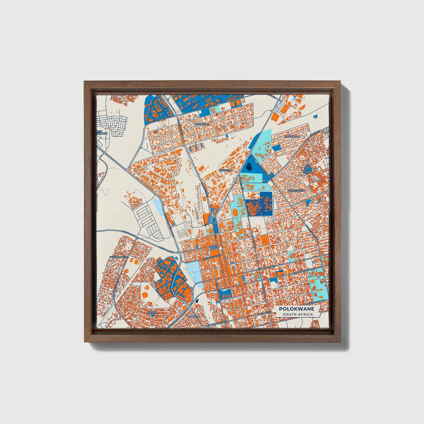Polokwane South Africa Colorful City Map Canvas Print • Dark Wooden Framed