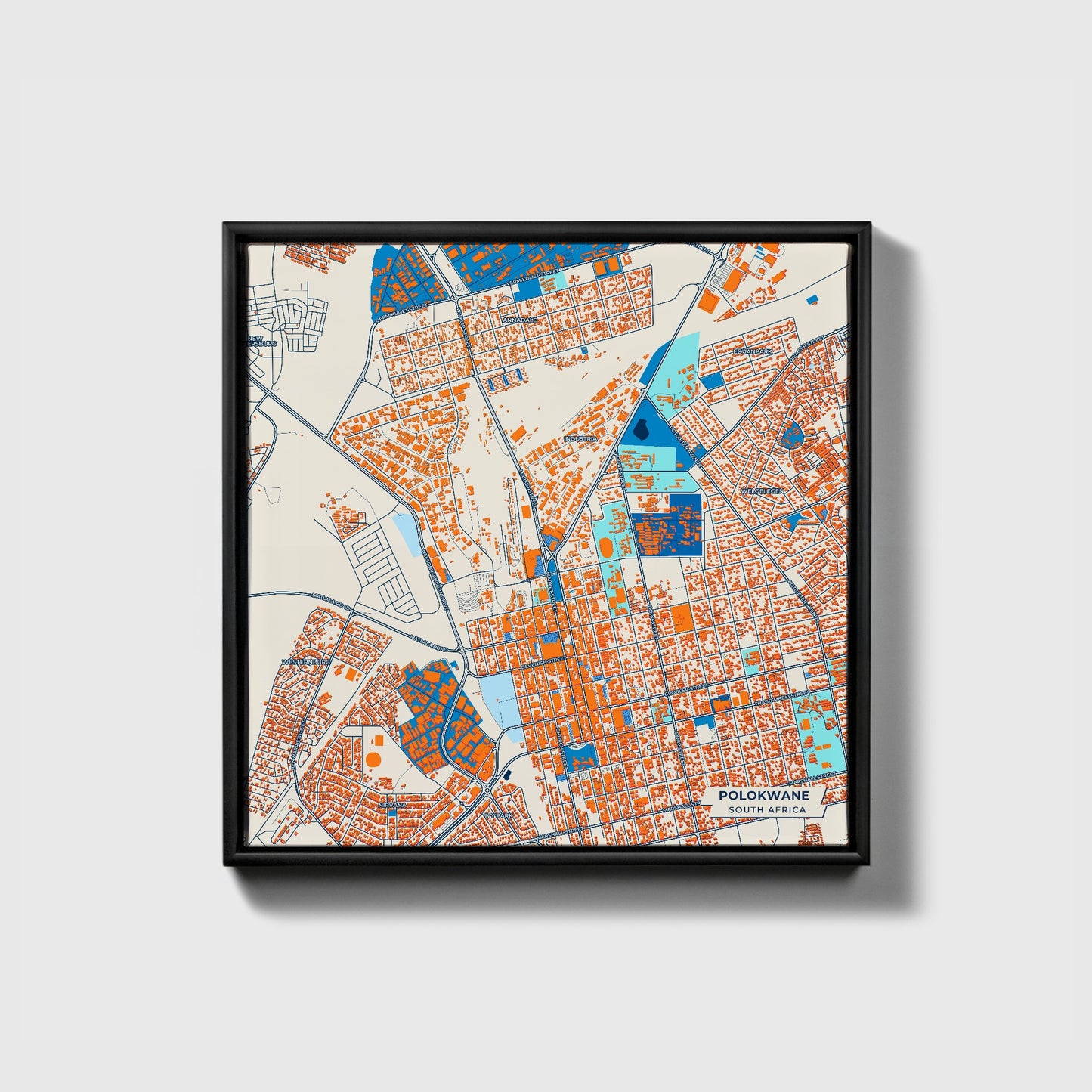 Polokwane South Africa Colorful City Map Canvas Print • Black Framed