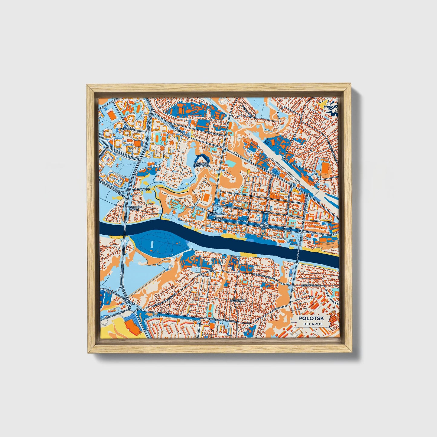 Полоцк Belarus Colorful City Map Canvas Print • Natural Wooden Framed