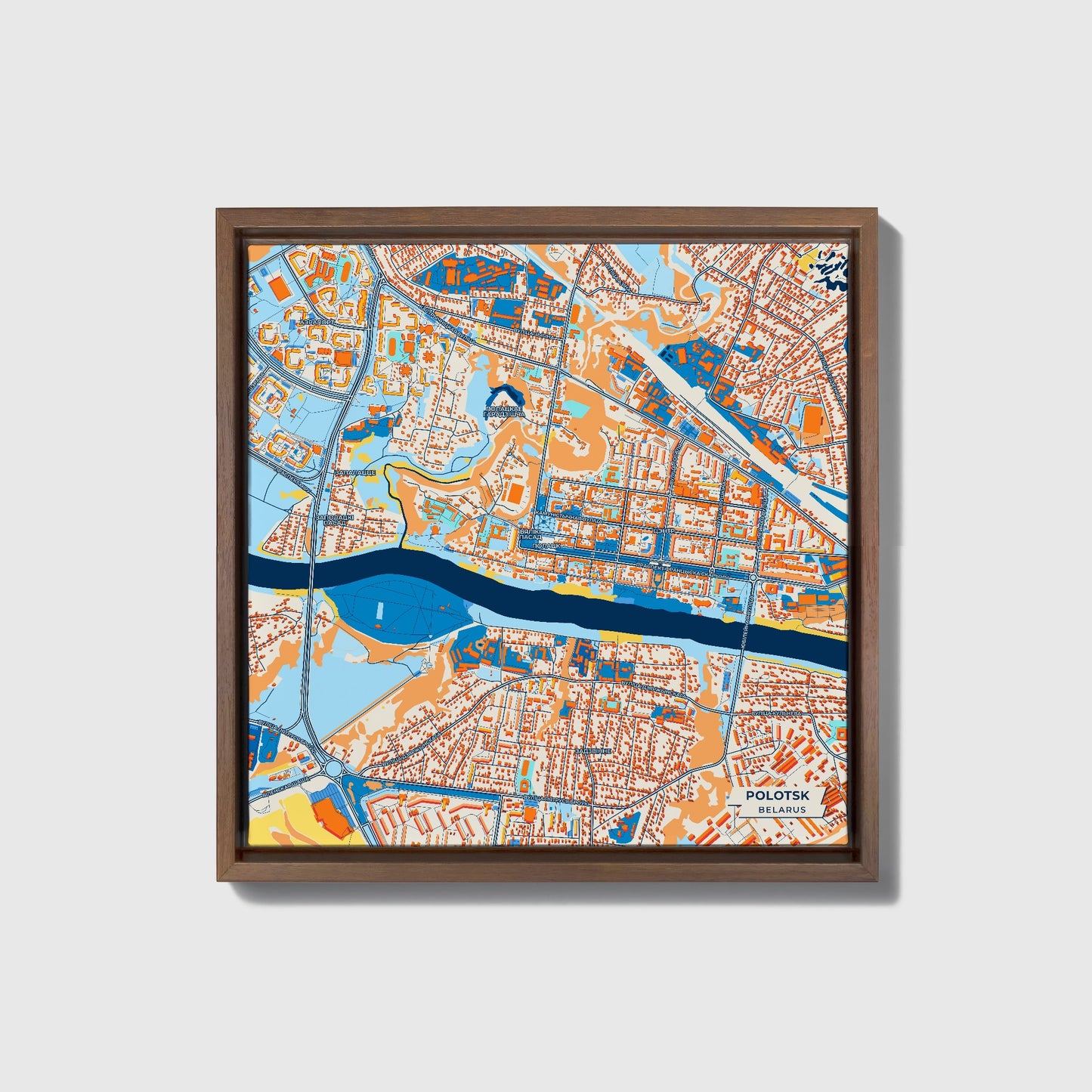Полоцк Belarus Colorful City Map Canvas Print • Dark Wooden Framed