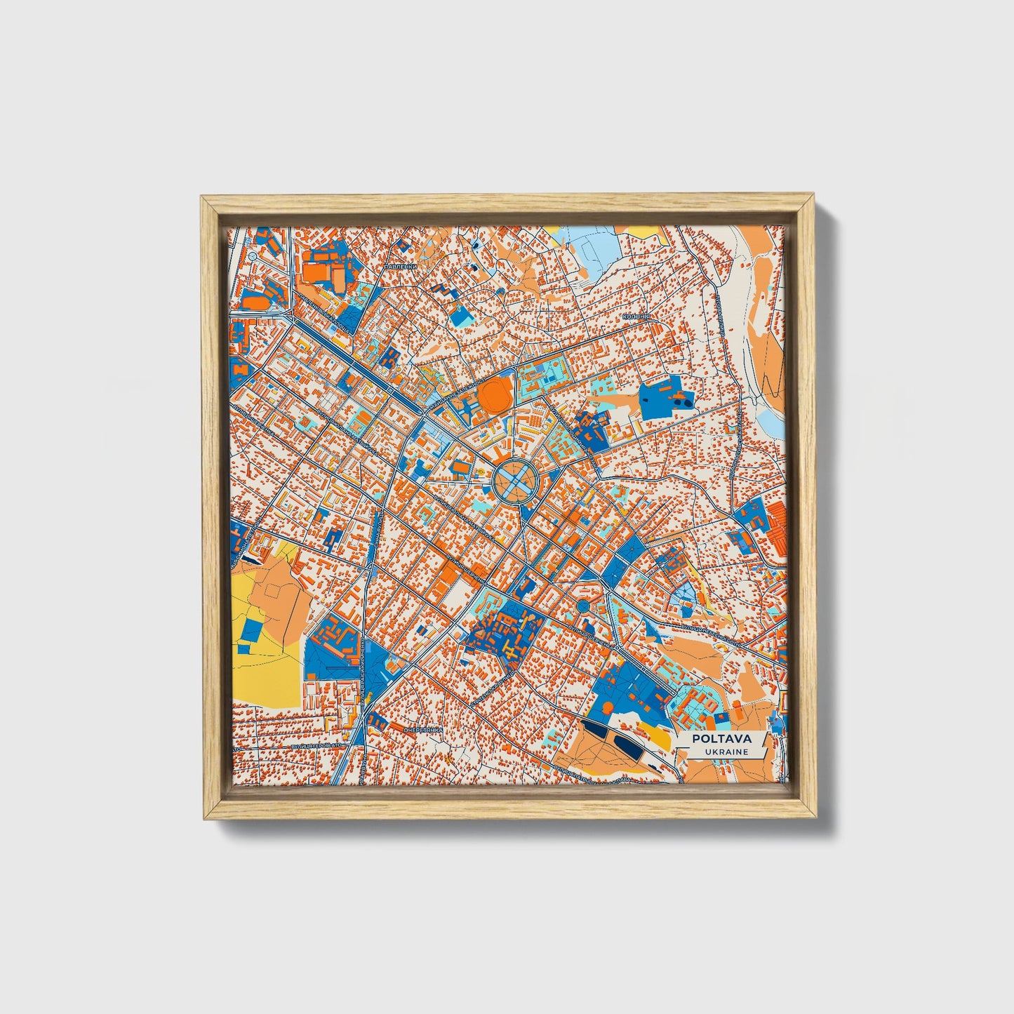 Полтава Ukraine Colorful City Map Canvas Print • Natural Wooden Framed