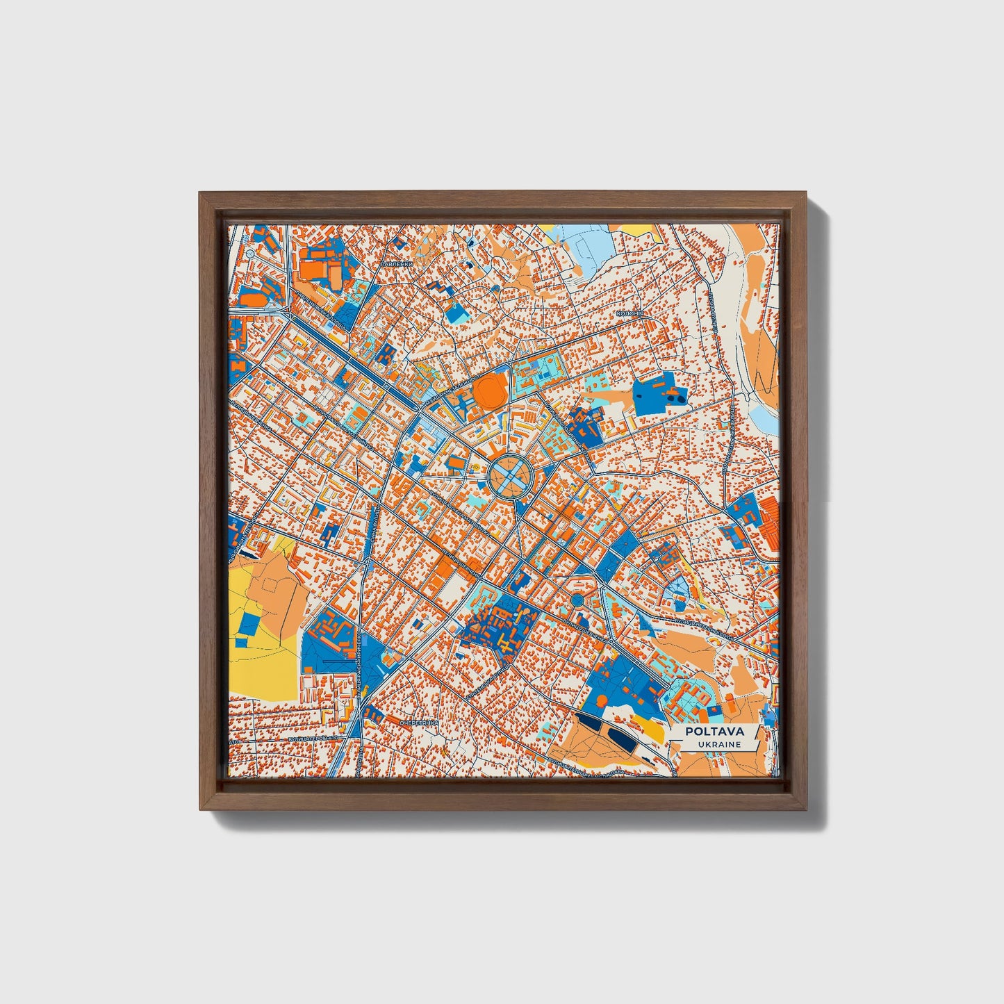 Полтава Ukraine Colorful City Map Canvas Print • Dark Wooden Framed